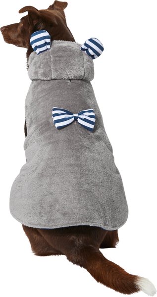 Frisco Plush Hooded Insulated Dog & Cat Coat with Bow, Gray, Large slide 1 of 5