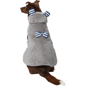 Frisco Plush Hooded Insulated Dog & Cat Coat with Bow, Gray, X-Large