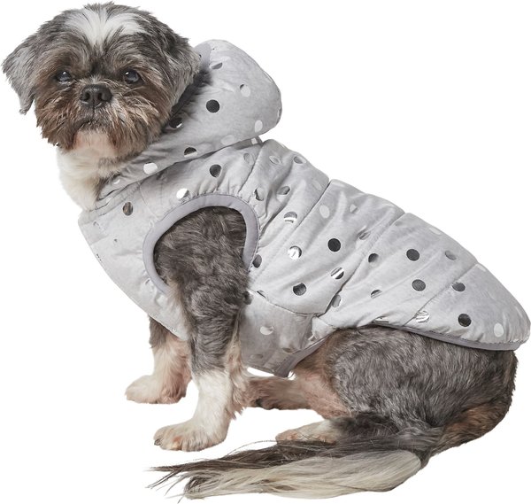 Frisco Mediumweight Silver Polka Dotted Insulated Dog & Cat Coat, Gray, Medium slide 1 of 6