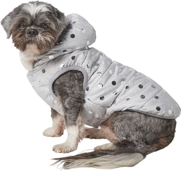 Frisco Mediumweight Silver Polka Dotted Insulated Dog & Cat Coat, Gray, Large slide 1 of 6