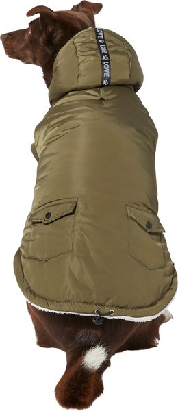 Frisco Mid-Heavyweight Love Insulated Dog & Cat Coat, Olive, Medium slide 1 of 5