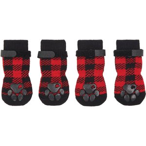 Frisco Plaid Non-Skid Dog Socks, Red, Size 5