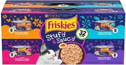 Friskies Stuf'd & Sauc'd Chicken, Tuna, Turkey, Salmon & Shrimp Variety Pack Canned Cat Food, 5.5-oz can, case of 32