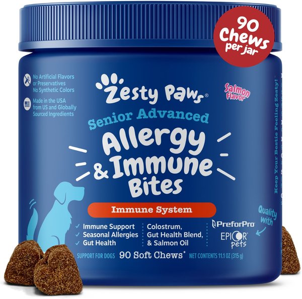ZESTY PAWS Advanced Aller-Immune Bites Salmon Flavored Soft Chews ...