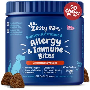 Zesty Paws Advanced Allergy & Immune Bites Salmon Flavored Soft Chews Allergies, Immune, & Skin Support Supplement for Senior Dogs, 90 count