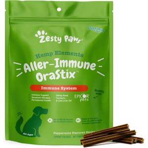 Zesty Paws Hemp Elements Aller-Immune OraStix Peppermint Flavor Dog Dental Chews, 25 count
