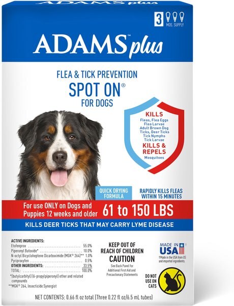 Adams Flea & Tick Spot Treatment for Dogs, 61-150 lbs, 3 Doses (3-mos. supply) slide 1 of 11