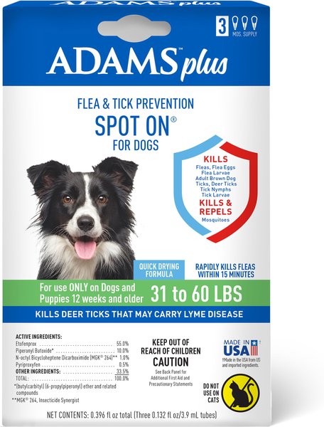 Adams Flea & Tick Spot Treatment for Dogs, 31-60 lbs, 3 Doses (3-mos. supply) slide 1 of 10