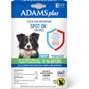 Adams Flea & Tick Spot Treatment for Dogs, 31-60 lbs, 3 Doses (3-mos. supply)