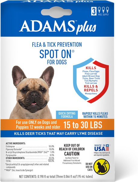 Adams Flea & Tick Spot Treatment for Dogs, 15-30 lbs, 3 Doses (3-mos. supply) slide 1 of 10