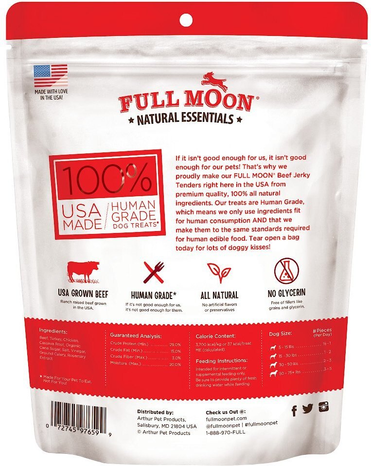 FULL MOON Natural Essentials Jerky Tenders Beef Recipe HumanGrade Dog