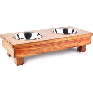 Ozarks Fehr Trade Originals Elevated Double Dog & Cat Bowl, Natural, 2.4-cup, 5-in Tall