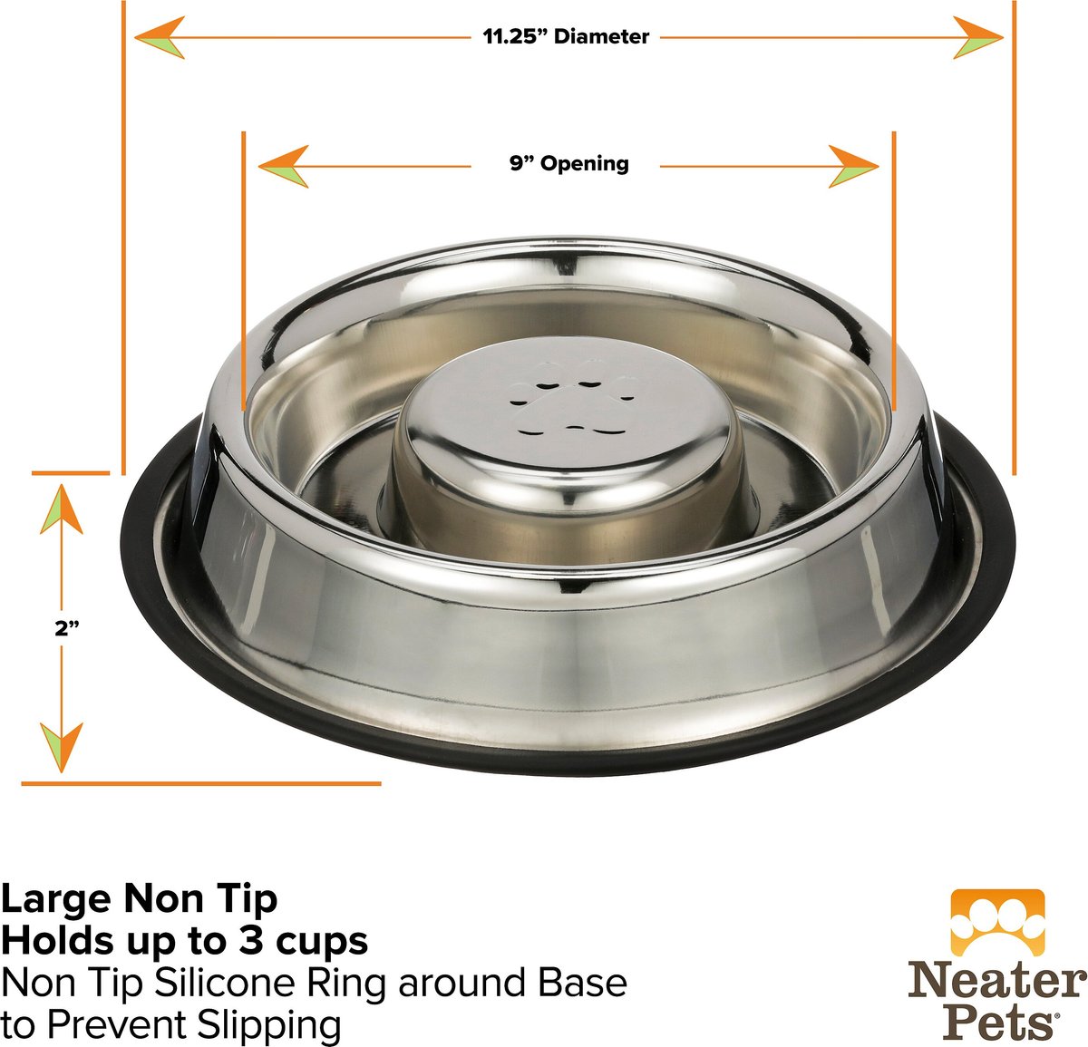 Neater Pets Non Skid Non Tip Stainless Steel Slow Feeder Dog Bowl