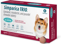 Simparica Trio Chewable Tablet for Dogs, 22.1-44.0 lbs, (Teal Box), 6 Chewable Tablets (6-mos. supply)