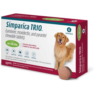 Simparica Trio Chewable Tablet for Dogs, 44.1-88 lbs, (Green Box), 6 Chewable Tablets (6-mos. supply)
