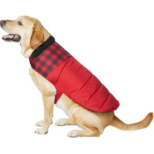 Frisco Mediumweight Boulder Plaid Insulated Dog & Cat Puffer Coat, Red, XXX-Large