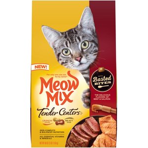 Meow Mix Tender Centers Basted Bites Beef & Salmon Flavors Dry Cat Food, 3-lb bag