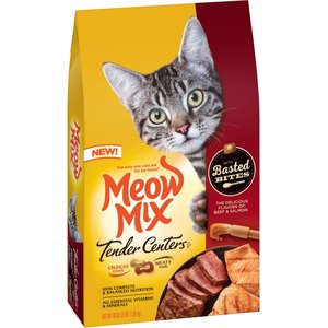 Meow Mix Tender Centers Basted Bites Beef & Salmon Flavors Dry Cat Food, 3-lb bag
