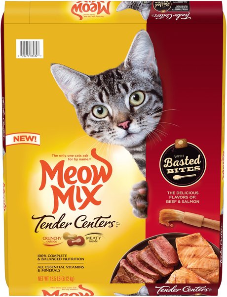 Meow Mix Tender Centers Basted Bites Beef Salmon Flavors Dry Cat Food