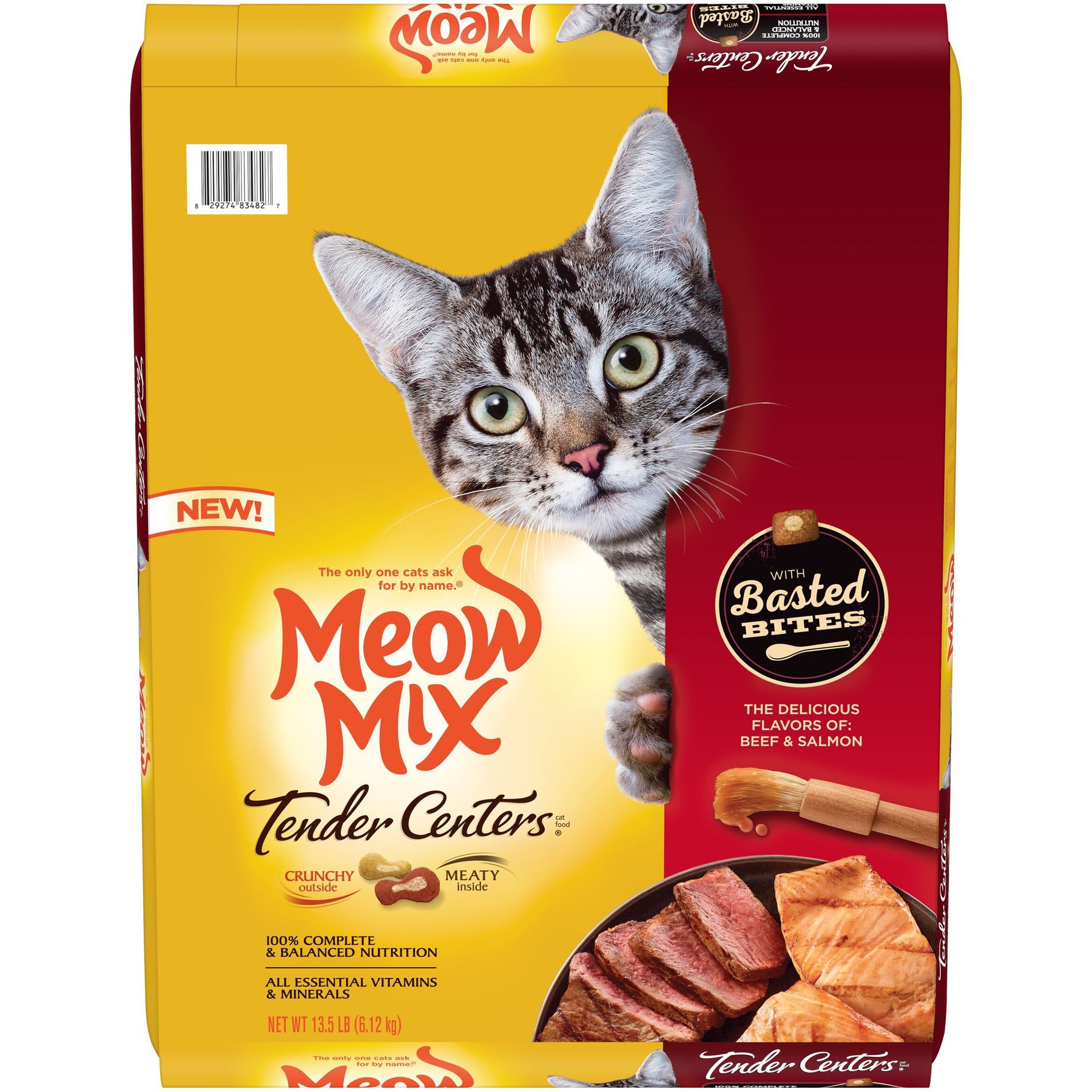 Meow Mix Tender Centers Basted Bites Beef Salmon Flavors Dry Cat Food