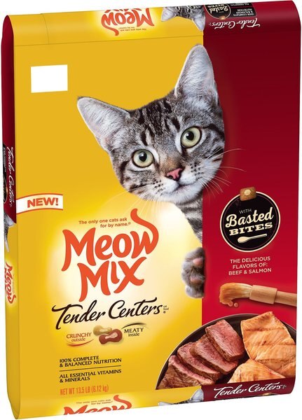 Meow Mix Tender Centers Basted Bites Beef & Salmon Flavors Dry Cat Food, 13.5-lb bag slide 1 of 5
