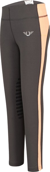 TuffRider Ventilated Schooling Children's Riding Tights, Charcoal & Neon Peach, Small slide 1 of 3