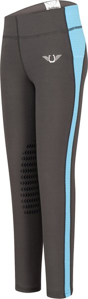 TuffRider Ventilated Schooling Children's Riding Tights, Charcoal & Neon Blue, X-Large slide 1 of 2