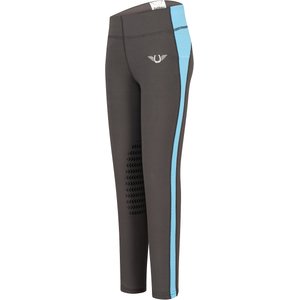 TuffRider Ventilated Schooling Children's Riding Tights, Charcoal & Neon Blue, X-Large