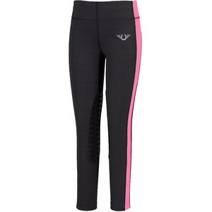 TuffRider Ventilated Schooling Children's Riding Tights, Charcoal & Neon Pink, X-Small