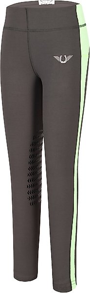 TuffRider Ventilated Schooling Children's Riding Tights, Charcoal & Neon Green, Small slide 1 of 2