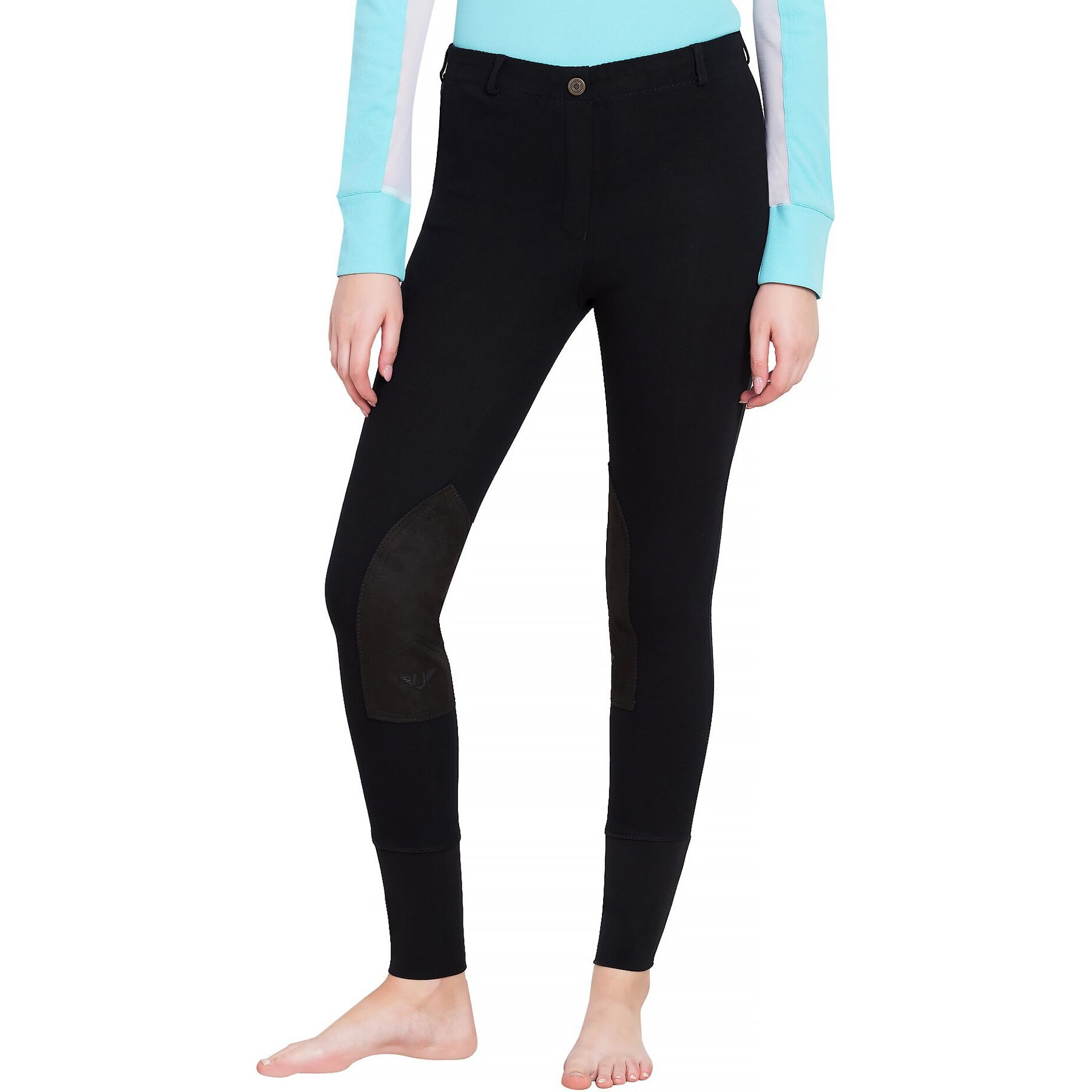 TuffRider Ladies Starter Lowrise Pull-On Knee Patch Breeches, Black, 32