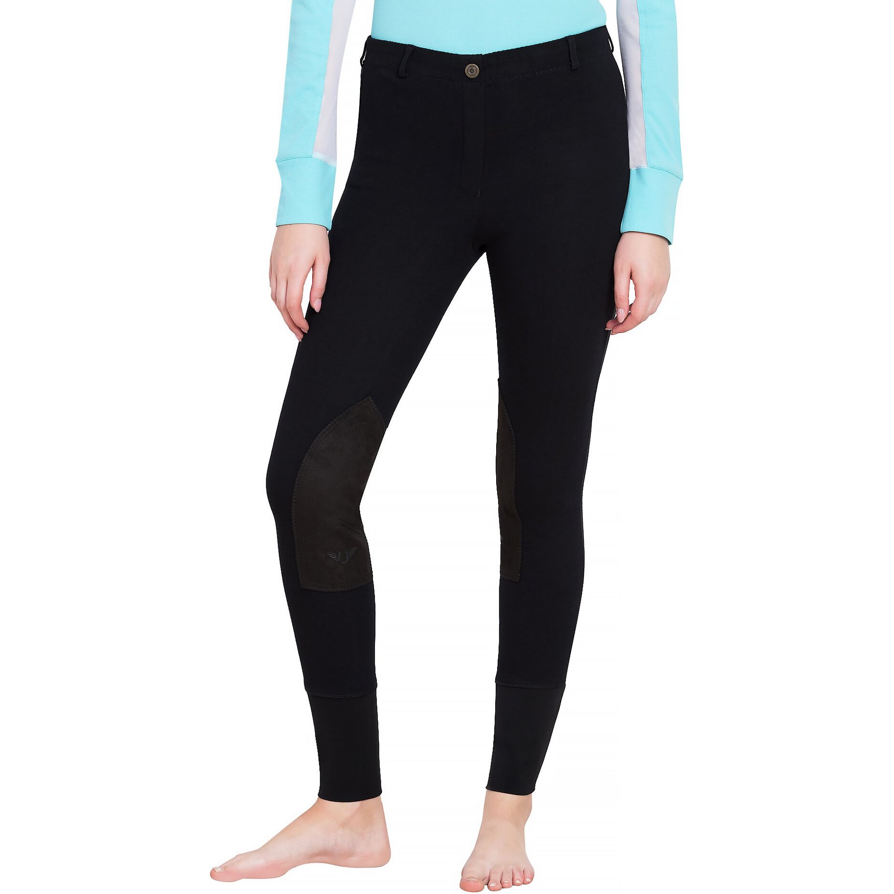 TuffRider Ladies Starter Lowrise Pull-On Knee Patch Breeches, Black, 34