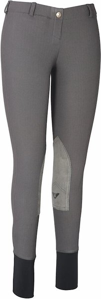 TuffRider Ladies Ribb Lowrise Pull-On Knee Patch Breeches, Dark Charcoal, 24 slide 1 of 2