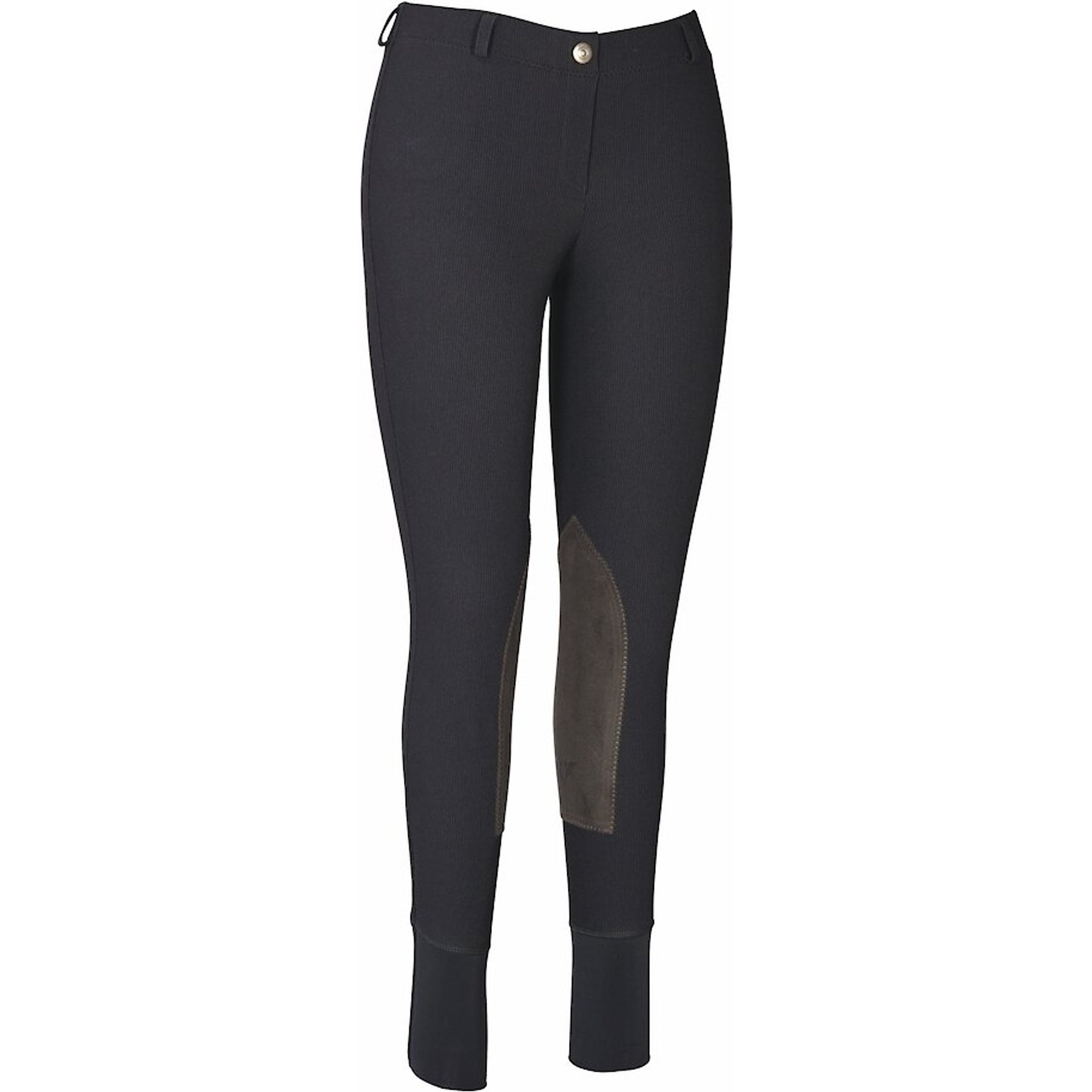 TuffRider Ladies Ribb Lowrise Pull-On Knee Patch Breeches, Black, 32