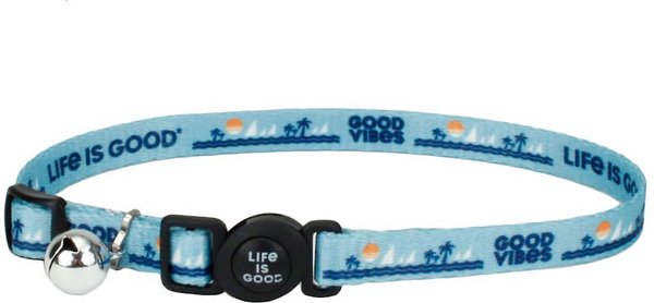 LIFE IS GOOD Good Vibes Polyester Breakaway Cat Collar with Bell, Light Blue, 8 to 12-in neck, 3/8-in wide slide 1 of 8