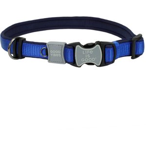 LIFE IS GOOD Padded Polyester Dog Collar, Blue, 8 to 12-in neck, 5/8-in wide