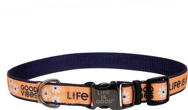 LIFE IS GOOD Canvas Overlay Good Vibes Dog Collar, Yellow, 12 to 18-in neck, 5/8-in wide slide 1 of 7