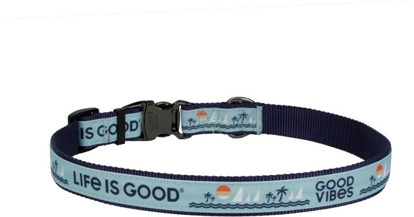 LIFE IS GOOD Canvas Overlay Good Vibes Dog Collar, Blue, 18 to 26-in neck, 1-in wide slide 1 of 7