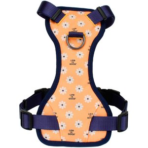 LIFE IS GOOD Canvas Overlay Good Vibes Polyester Dual Clip Dog Harness, Yellow, 16 to 24-in chest