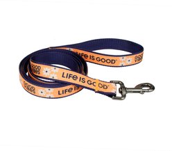 LIFE IS GOOD Canvas Overlay Good Vibes Dog Leash, Yellow, 6-ft long, 5/8-in wide