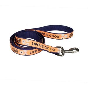 LIFE IS GOOD Canvas Overlay Good Vibes Dog Leash, Yellow, 6-ft long, 5/8-in wide
