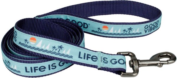 LIFE IS GOOD Canvas Overlay Good Vibes Dog Leash, Blue, 6-ft long, 1-in wide slide 1 of 7