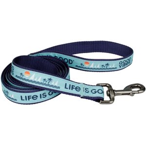 LIFE IS GOOD Canvas Overlay Good Vibes Dog Leash, Blue, 6-ft long, 1-in wide