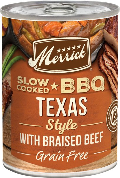 Merrick Grain-Free Wet Dog Food Slow-Cooked BBQ Texas Style with Braised Beef, 12.7-oz can, case of 12 slide 1 of 9