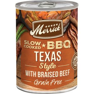 Merrick Grain-Free Wet Dog Food Slow-Cooked BBQ Texas Style with Braised Beef, 12.7-oz can, case of 12