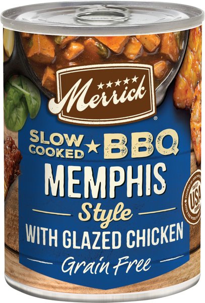 Merrick Grain-Free Wet Dog Food Slow-Cooked BBQ Memphis Style with Glazed Chicken, 12.7-oz can, case of 12 slide 1 of 8