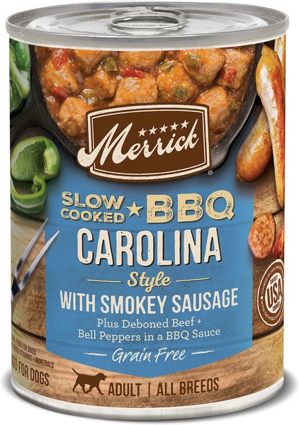 Merrick Grain Free Slow Cooked BBQ Carolina Style Sausage Recipe Canned Dog Food