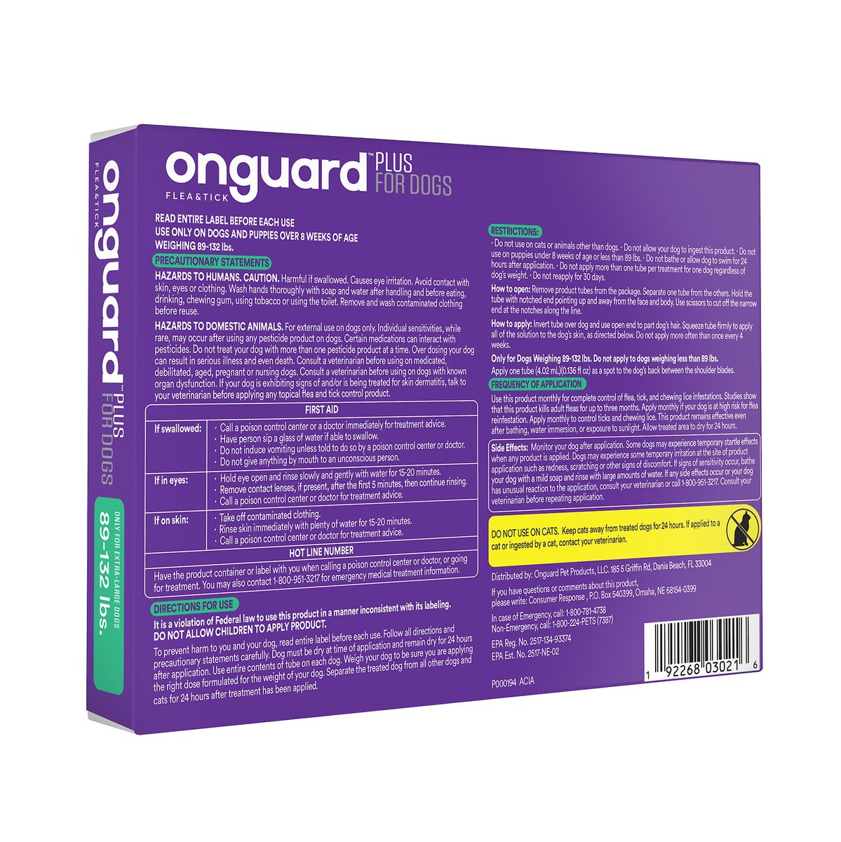 ONGUARD PLUS Flea & Tick Spot Treatment for Dogs, 89132 lbs, 3 Doses