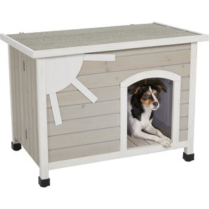 MidWest Eillo Folding Outdoor Wood Dog House, Beige, Small