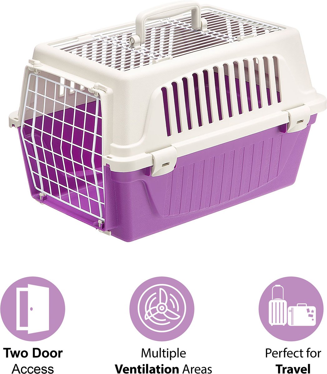 FERPLAST ATLAS Two Door Top Load Plastic Dog & Cat Carrier, Purple, 19